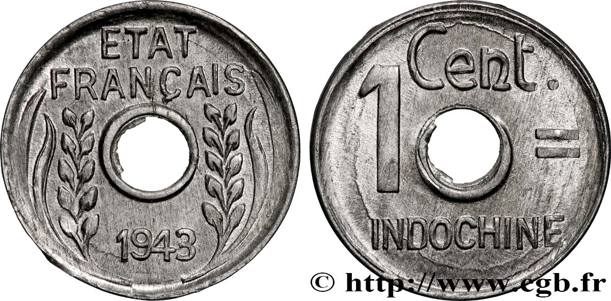 INDOCINA FRANCESE 1 Centième 1943 Hanoï MS 