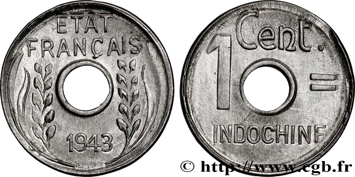 INDOCINA FRANCESE 1 Centième 1943 Hanoï MS 