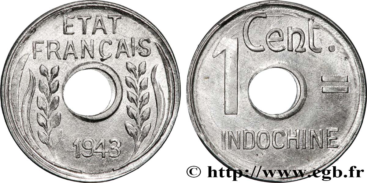 INDOCHINE FRANÇAISE 1 Centième 1943 Hanoï SPL 