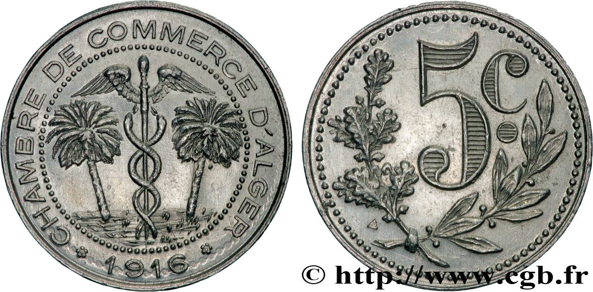 ALGERIA 5 Centimes Chambre de commerce d’Alger 1916 Alger AU 