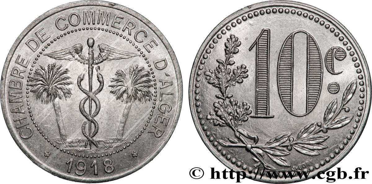 ALGERIA 10 Centimes Chambre de commerce d’Alger 1918 Alger SPL 