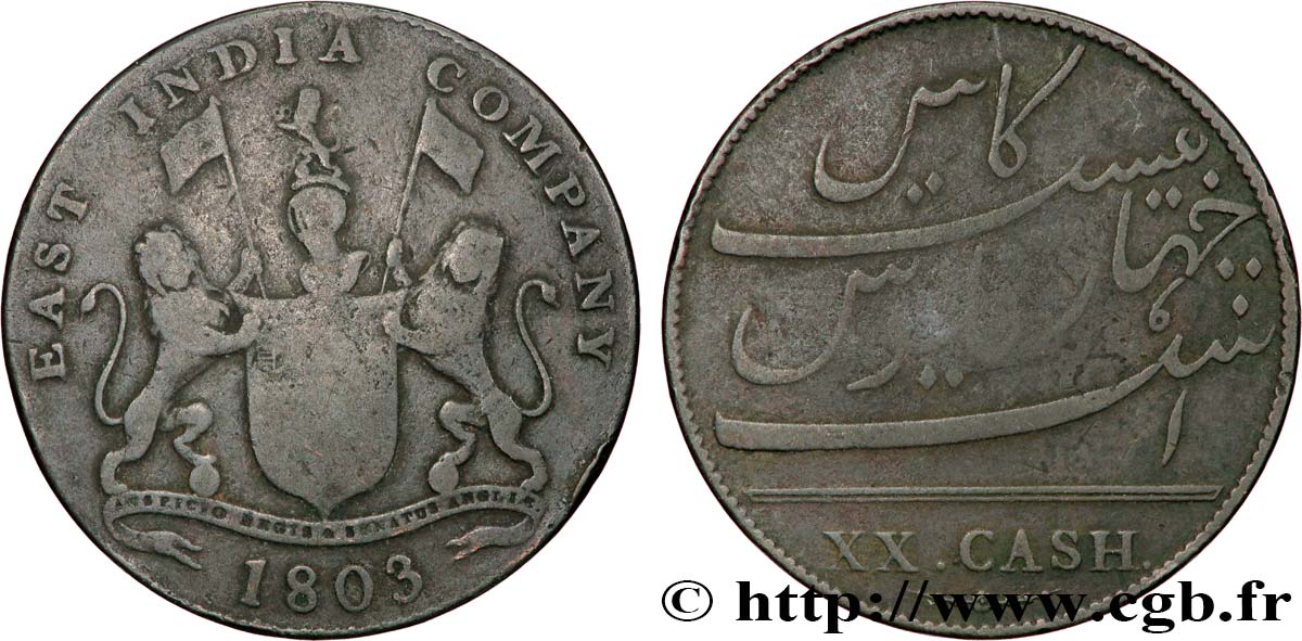 ILE DE FRANCE (MAURITIUS) XX (20) Cash East India Company 1803 Madras VF 
