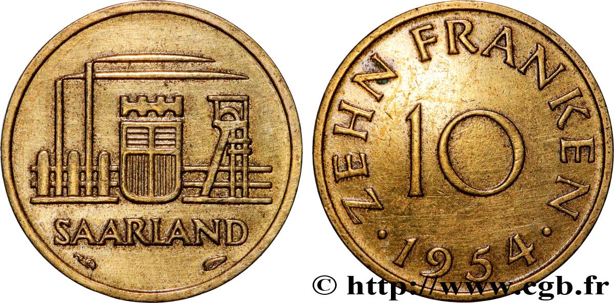 SAARLAND 10 Franken 1954 Paris q.SPL 