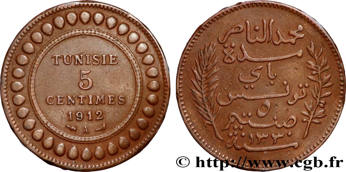 TUNESIEN - Französische Protektorate  5 Centimes AH1330 1912 Paris SS 