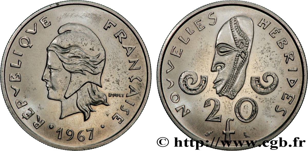 NEW HEBRIDES (VANUATU since 1980) 20 Francs Marianne 1967 Paris AU 