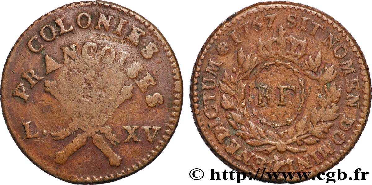 LOUIS XV  THE WELL-BELOVED  3 Sous 9 Deniers ou 1/4 d’esqualin contremarqué RF 1767 Paris XF 