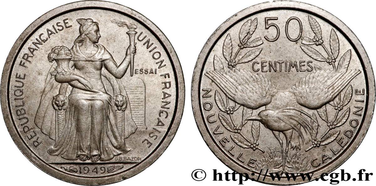 NOUVELLE CALÉDONIE 50 Centimes ESSAI 1949 Paris SPL 