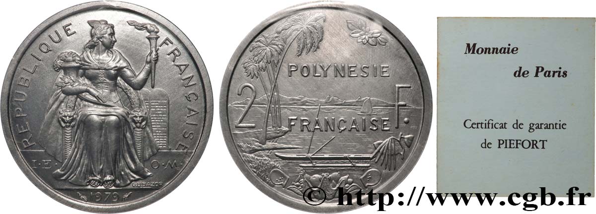 POLYNÉSIE FRANÇAISE Piéfort de 2 Francs I.E.O.M. 1979 Paris FDC 