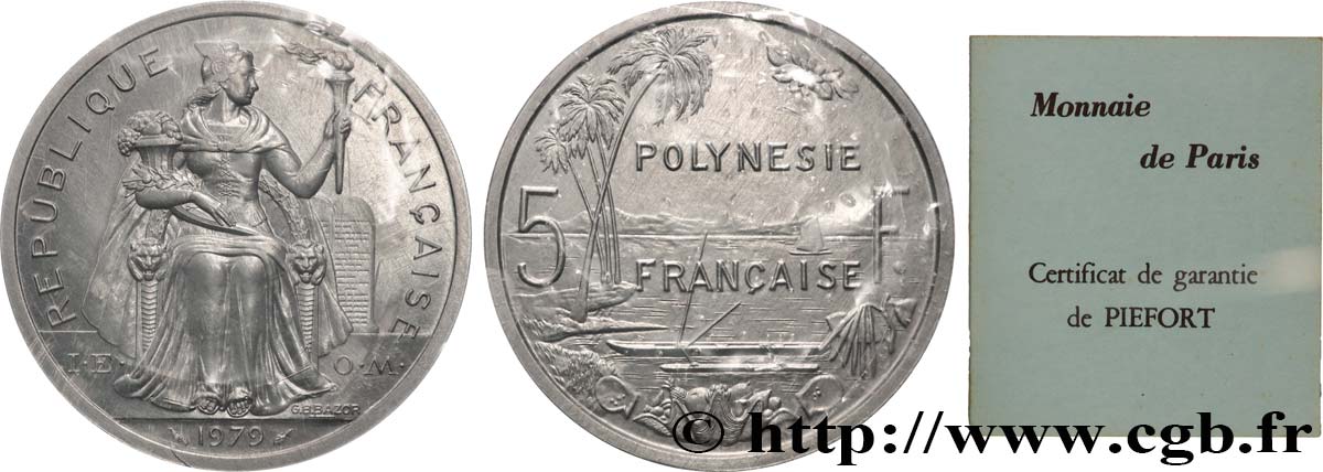 POLINESIA FRANCESA Piéfort de 5 Francs I.E.O.M. 1979 Paris FDC 