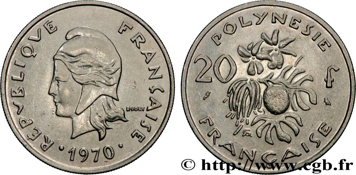 FRENCH POLYNESIA 20 Francs Marianne  1970 Paris AU 