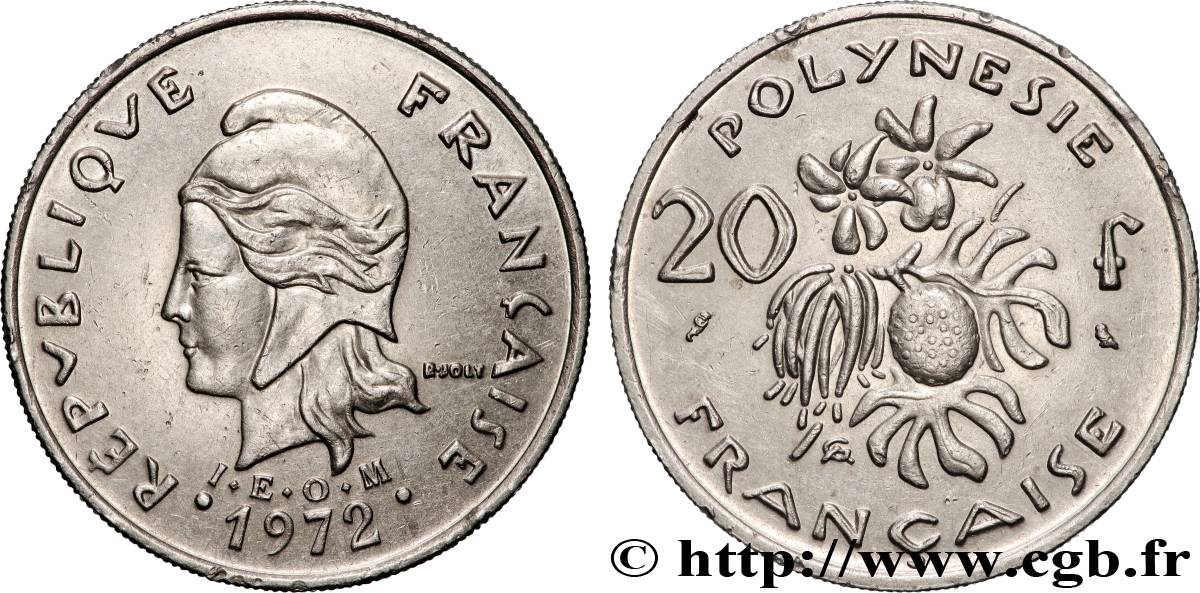 POLYNÉSIE FRANÇAISE 20 Francs I.E.O.M. 1972 Paris TTB+ 