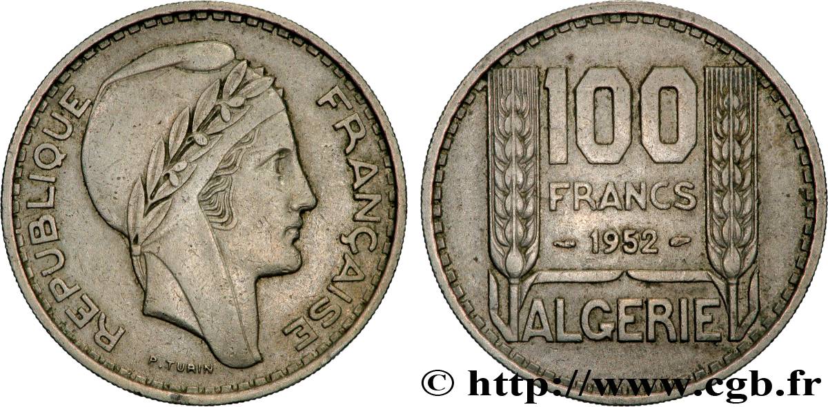 ALGERIA 100 Francs Turin 1952  AU 