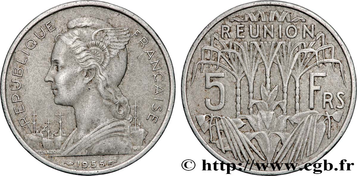 REUNION 5 Francs 1955 Paris XF 