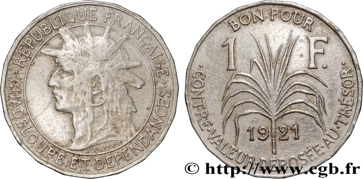 GUADELOUPE Bon pour 1 Franc 1921  VF 