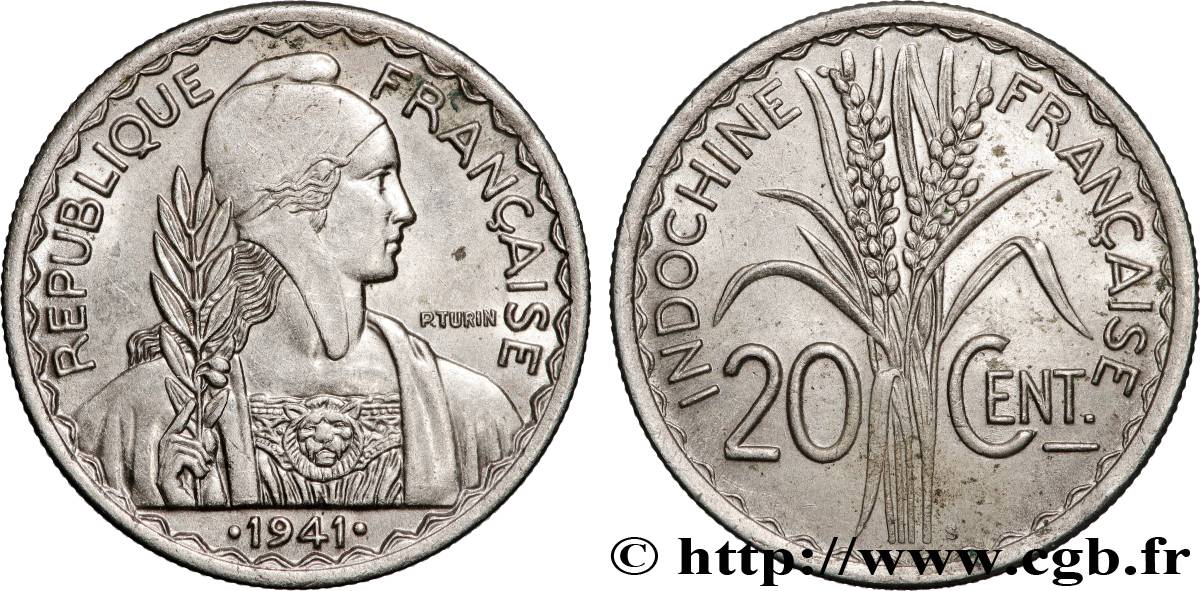 FRENCH INDOCHINA 20 Centièmes 1941 San Francisco XF 