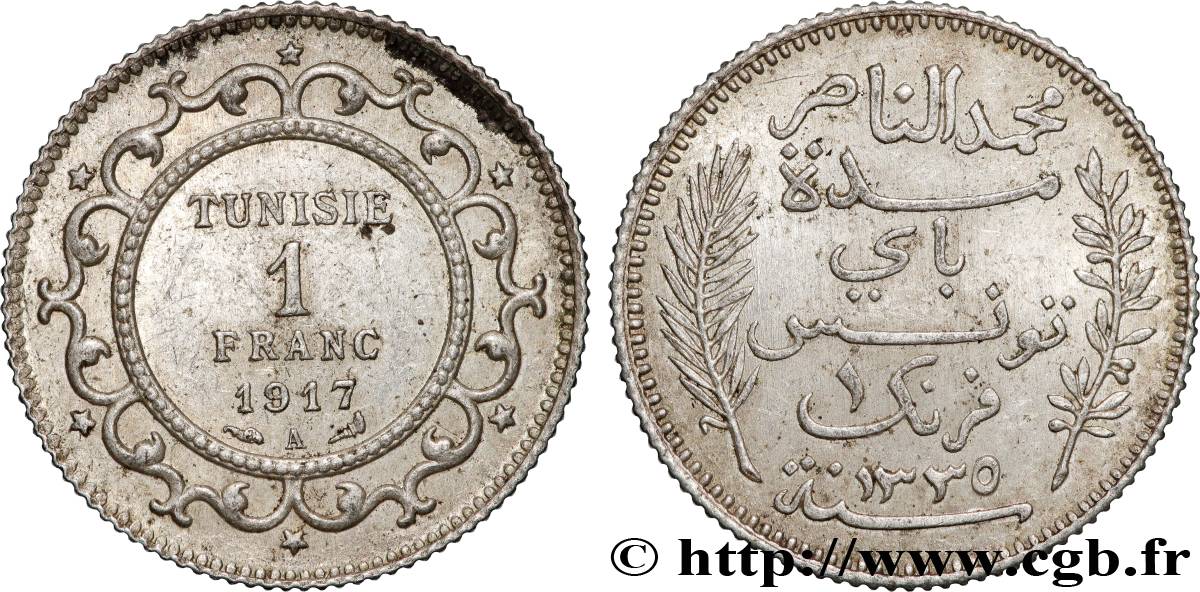 TUNISIA - Protettorato Francese 1 Franc AH 1335 1917 Paris SPL 
