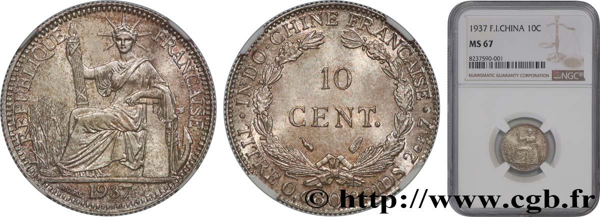 INDOCHINE FRANÇAISE 10 Centièmes 1937 Paris FDC67 PCGS