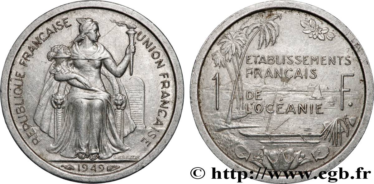 POLYNÉSIE FRANÇAISE - Océanie française 1 Franc Union Française 1949 Paris TTB 