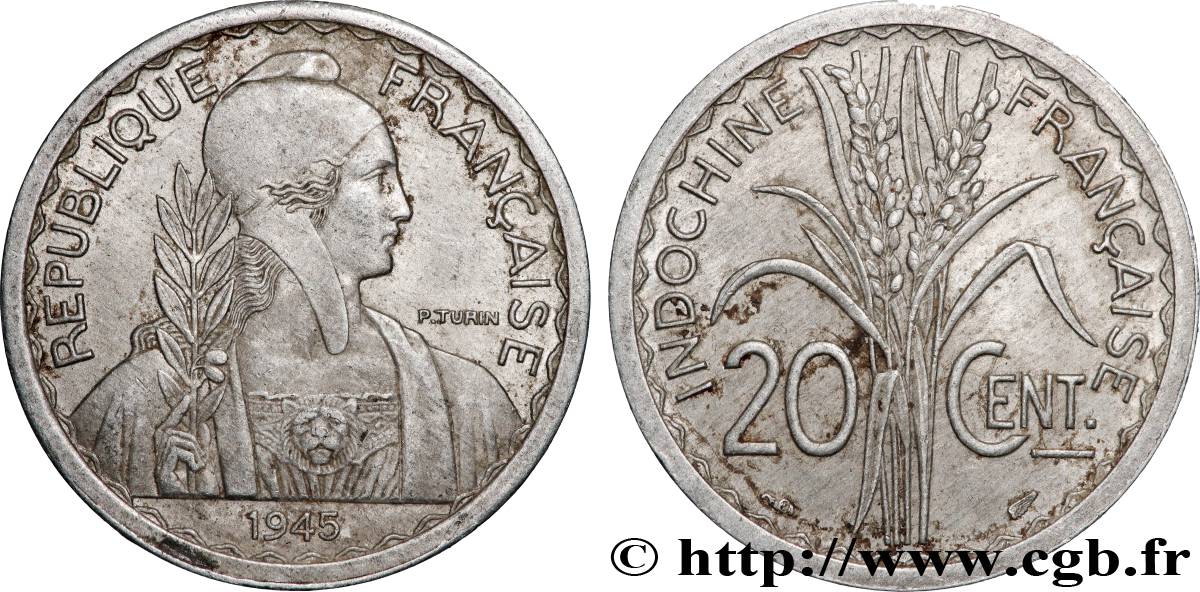 INDOCHINE FRANÇAISE 20 Centièmes 1945 Paris TTB+ 
