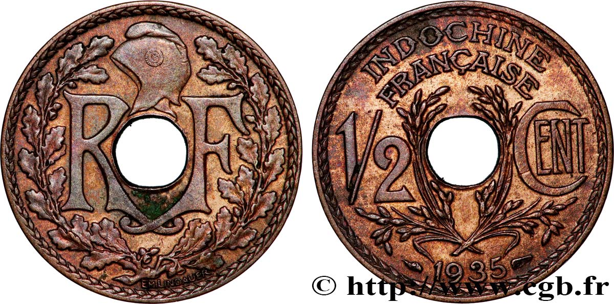 INDOCHINE FRANÇAISE 1/2 Centième 1935 Paris TTB+ 