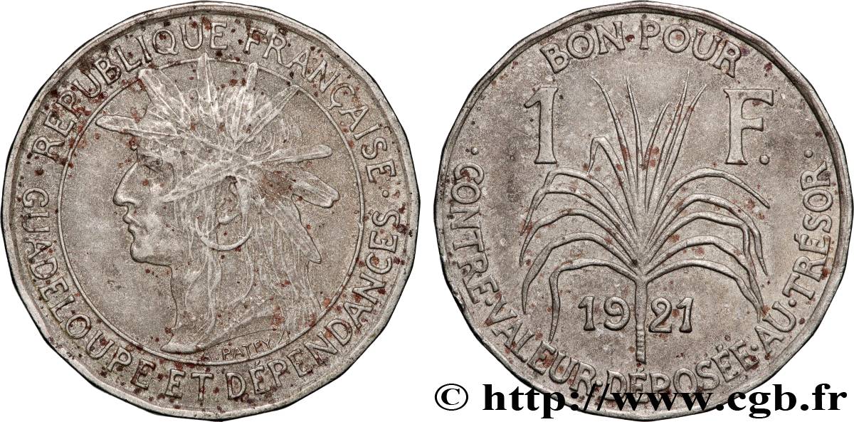 GUADELOUPE Bon pour 1 Franc 1921  TTB 
