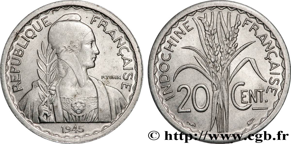 INDOCHINE FRANÇAISE 20 Centièmes 1945 Paris SUP 