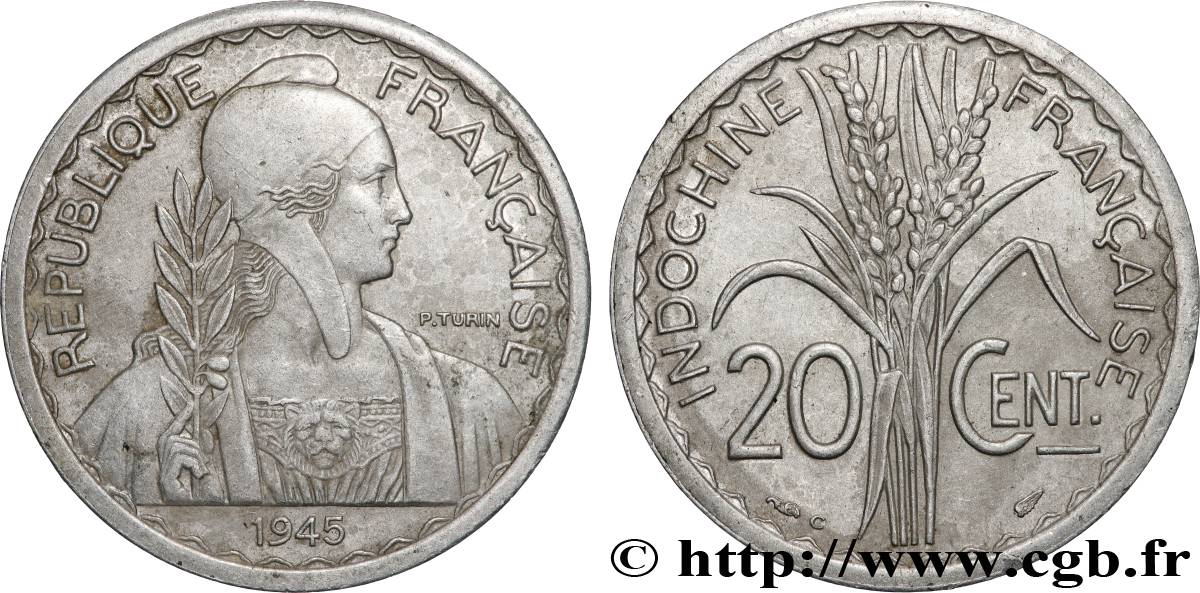 INDOCHINE FRANÇAISE 20 Centièmes 1945 Castelsarrasin SUP 