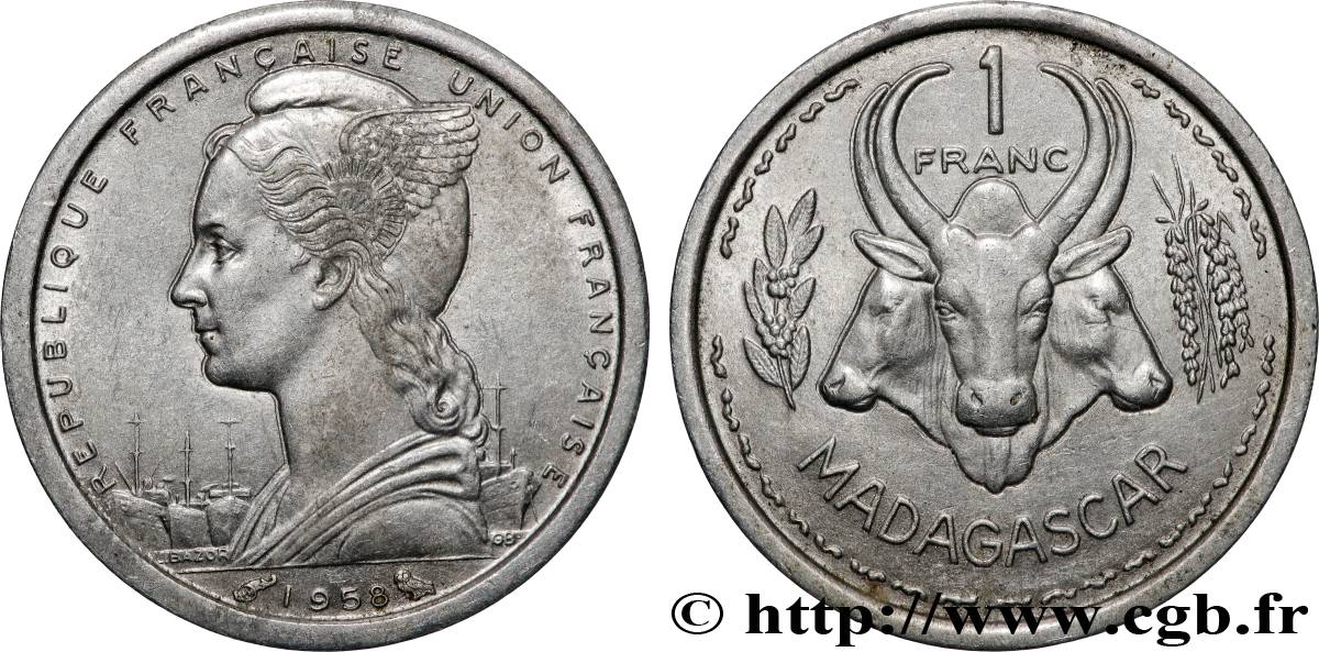 MADAGASCAR - Union française 1 Franc 1958 Paris TTB+ 