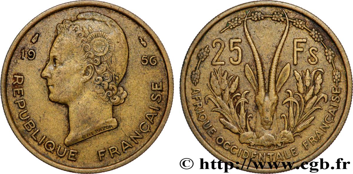 AFRIQUE OCCIDENTALE FRANÇAISE 25 Francs 1956 Paris TTB 
