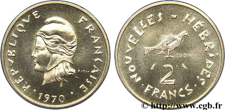 NEW HEBRIDES (VANUATU since 1980) Essai de 2 Francs 1970 Paris MS 