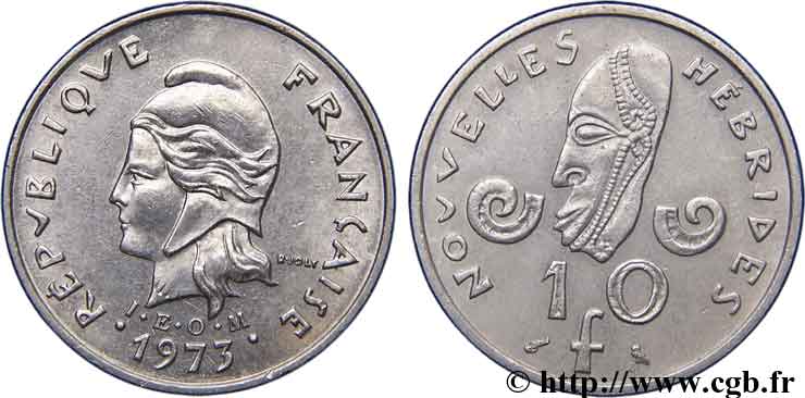NEW HEBRIDES (VANUATU since 1980) 10 Francs 1973 Paris XF 