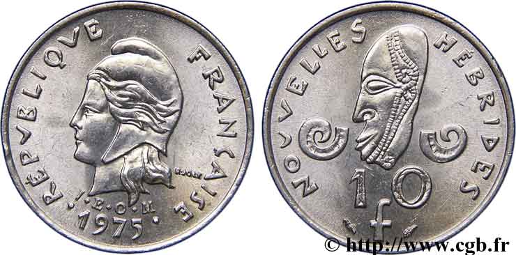 NEW HEBRIDES (VANUATU since 1980) 10 Francs I.E.O.M. 1975 Paris AU 