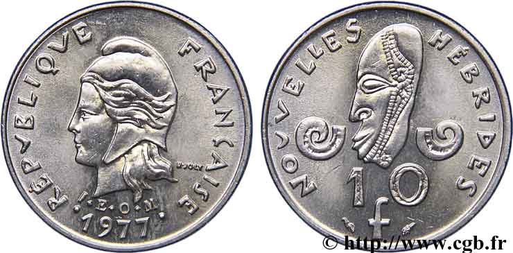 NUOVO EBRIDI (VANUATU dopo1980) 10 Francs 1977 Paris q.SPL 