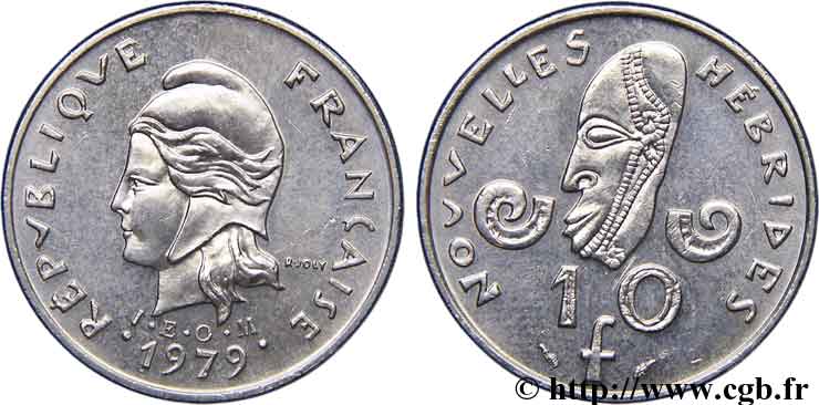 NEW HEBRIDES (VANUATU since 1980) 10 Francs 1979 Paris AU 