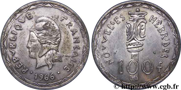 NEW HEBRIDES (VANUATU since 1980) 100 Francs 1966 Paris XF 