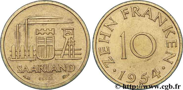 SAARLAND 10 Franken ESSAI 1954 Paris fST 
