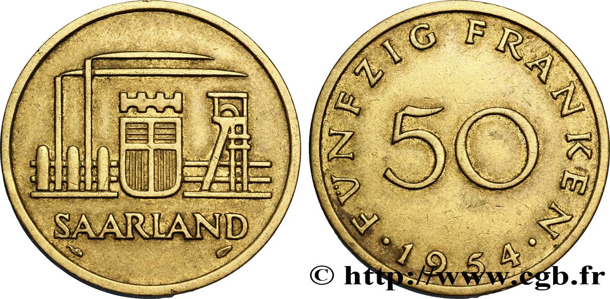 SAARLAND 50 Franken 1954 Paris BB 