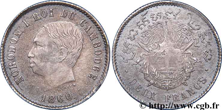 KAMBODSCHA 2 Francs 1860 Phnom Penh SS 