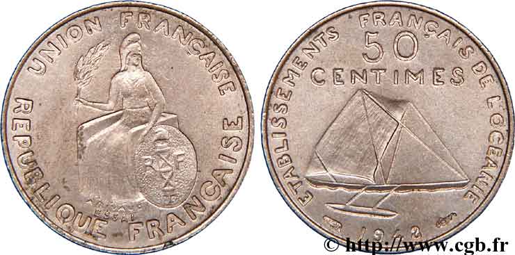 FRANZÖSISCHE POLYNESIA - Franzözische Ozeanien 50 Centimes ESSAI 1948 Paris VZ 