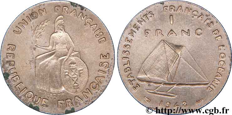 POLYNÉSIE FRANÇAISE - Océanie française 1 Franc ESSAI type sans listel 1948 Paris TTB+ 