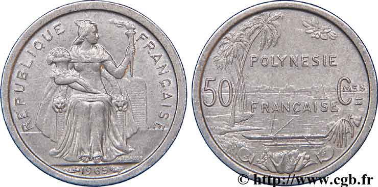 POLINESIA FRANCESA 50 Centimes 1965 Paris MBC+ 