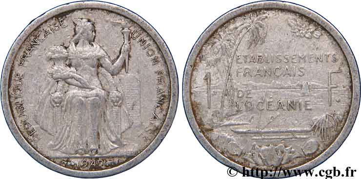 FRENCH POLYNESIA - French Oceania 1 Franc 1949 Paris VF 