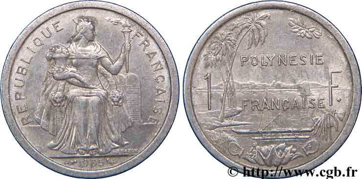 FRENCH POLYNESIA 1 Franc 1965 Paris XF 