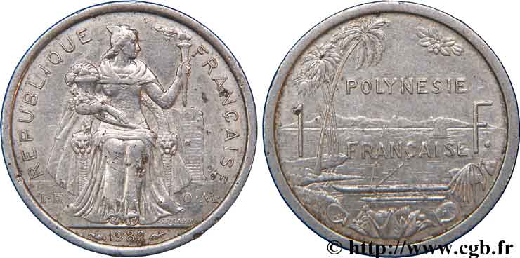 FRENCH POLYNESIA 1 Franc I.E.O.M.  1982 Paris XF 
