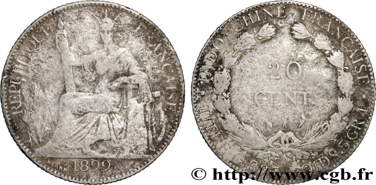 INDOCHINE FRANÇAISE 20 Centièmes 1899 Paris B+ 
