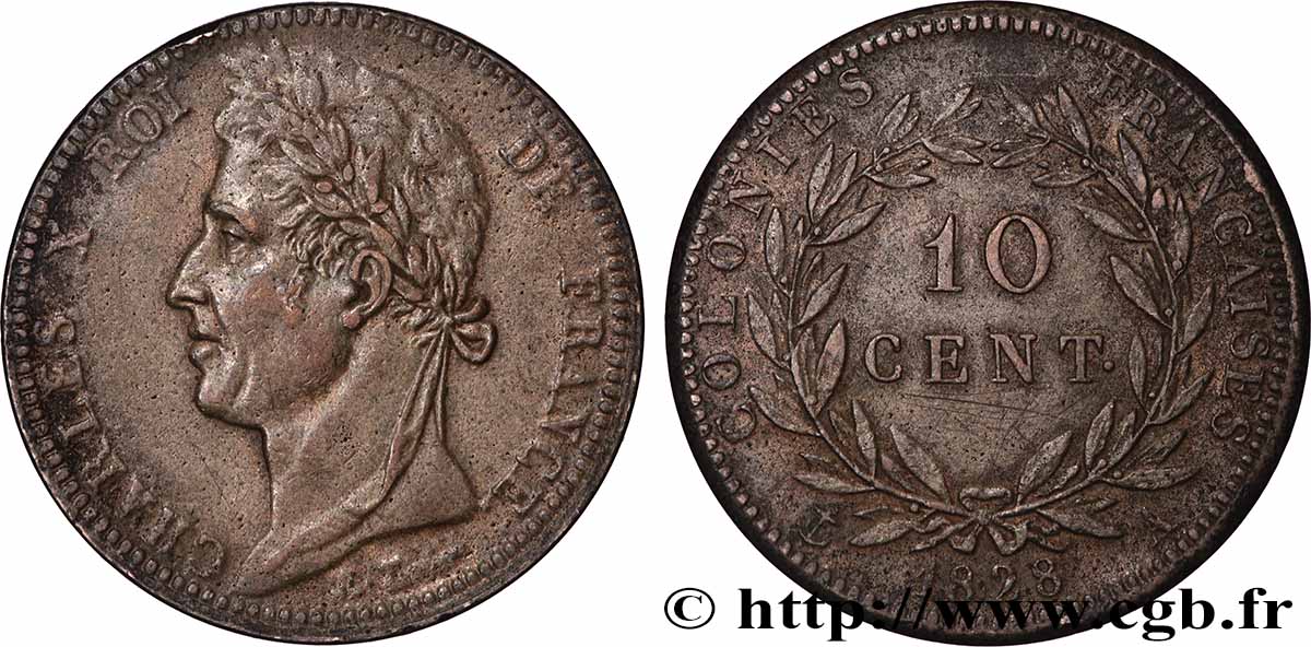 FRANZÖSISCHE KOLONIEN - Charles X, für Guayana 10 Centimes Charles X 1828 Paris - A fSS 