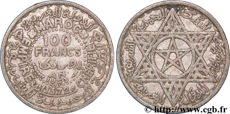 MARUECOS - PROTECTORADO FRANCÉS 100 Francs AH 1372 1953 Paris BC+ 