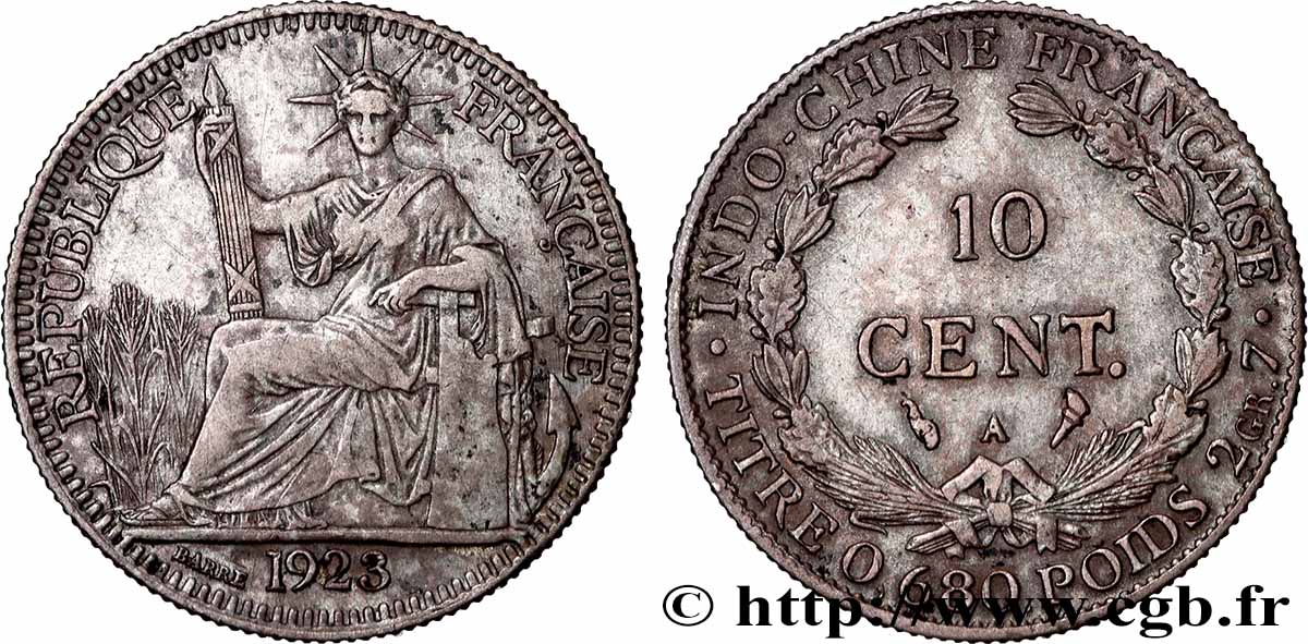 FRANZÖSISCHE-INDOCHINA 10 Centièmes 1923 Paris S 