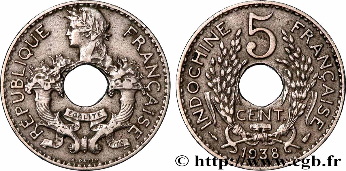 FRANZÖSISCHE-INDOCHINA 5 Centièmes 1938 Paris SS 
