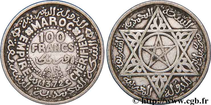 MARUECOS - PROTECTORADO FRANCÉS 100 Francs AH 1372 1953 Paris BC+ 